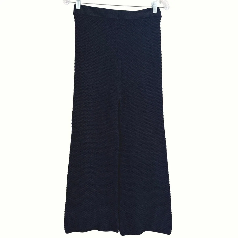 Free People Beach Hailee Waffle Stitch Black Wide Leg Pants Women XS Chunky Knit